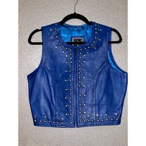 Valencia Moto MobWife Edgy Star Girl Alt Blue Studded Leather Vintage Vest
